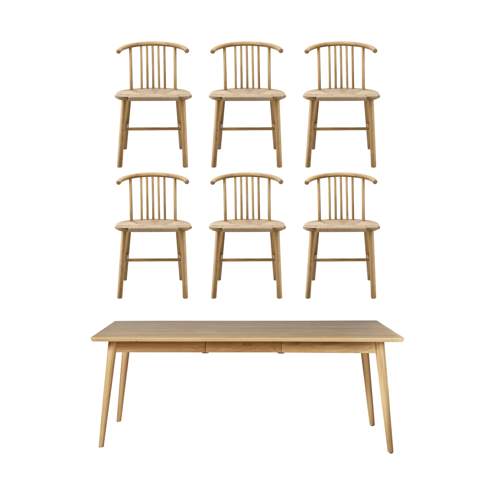 VIOR τραπεζαρία 200 cm + καρέκλα σε σετ 6 – Λακαρισμένη δρυς‑νάτουρ NJRD