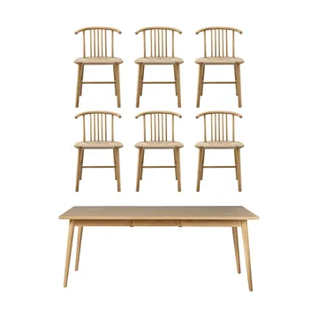 VIOR τραπεζαρία 200 cm + καρέκλα σε σετ 6 – Λακαρισμένη δρυς‑νάτουρ - NJRD