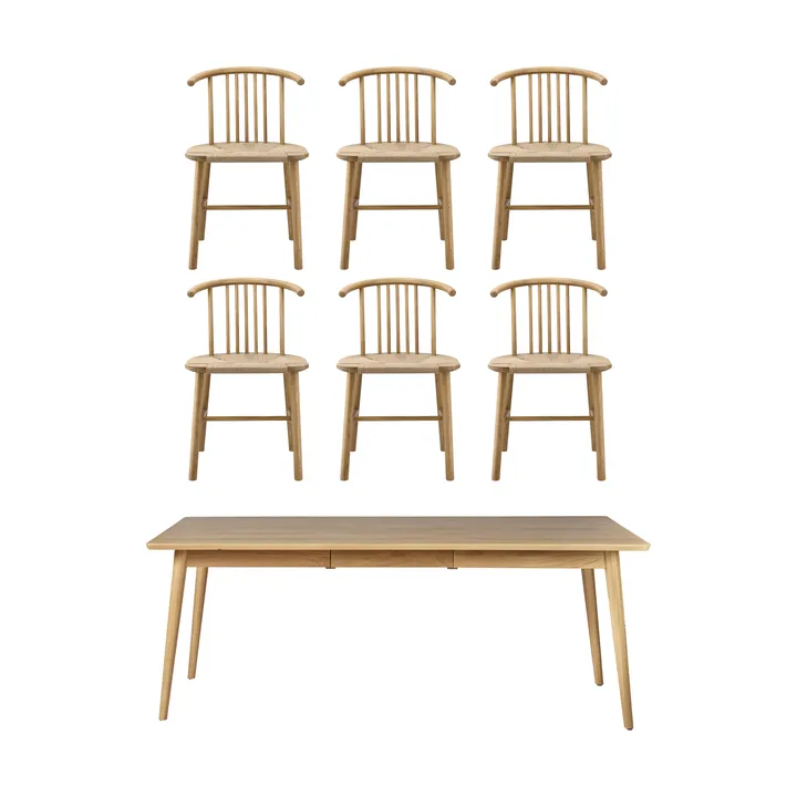 VIOR τραπεζαρία 200 cm + καρέκλα σε σετ 6 – Λακαρισμένη δρυς‑νάτουρ - NJRD