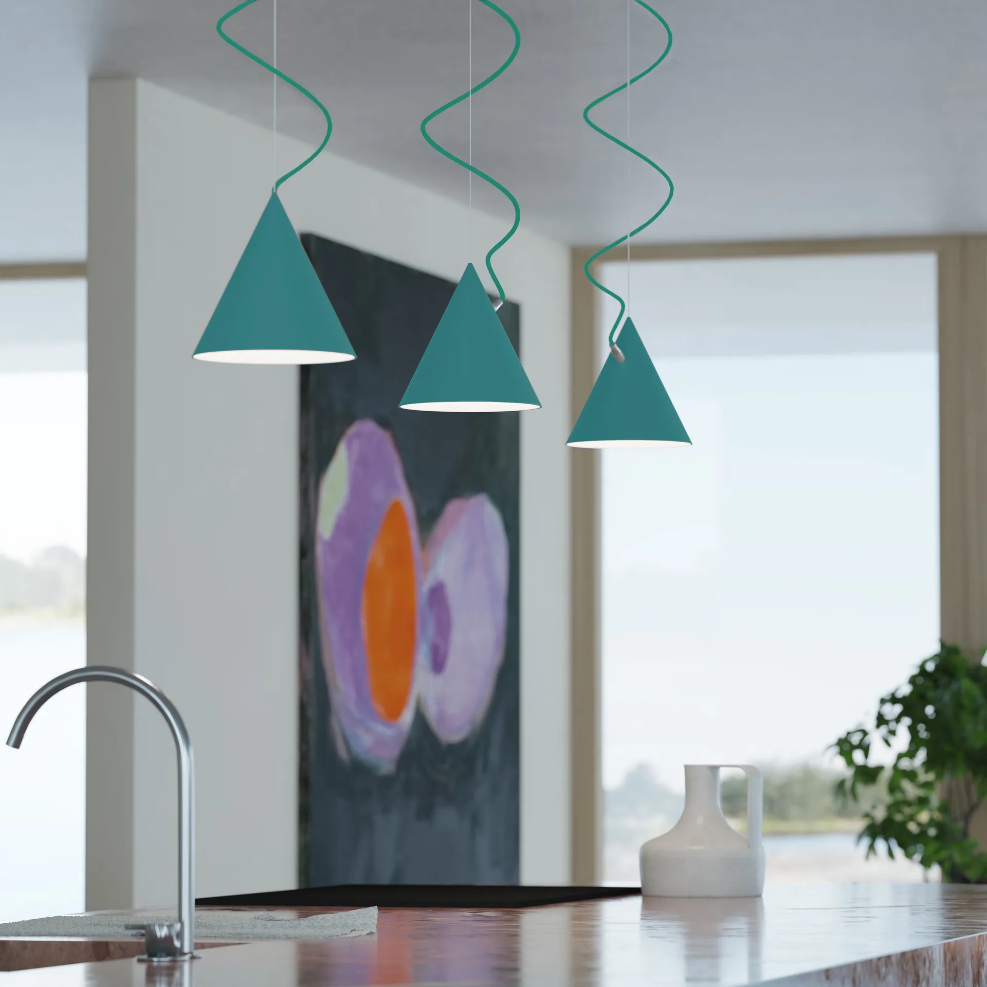 Κρεμαστό φωτιστικό Castor 20 cm, Τυρκουάζ-τυρκουάζ-ασημί Noon