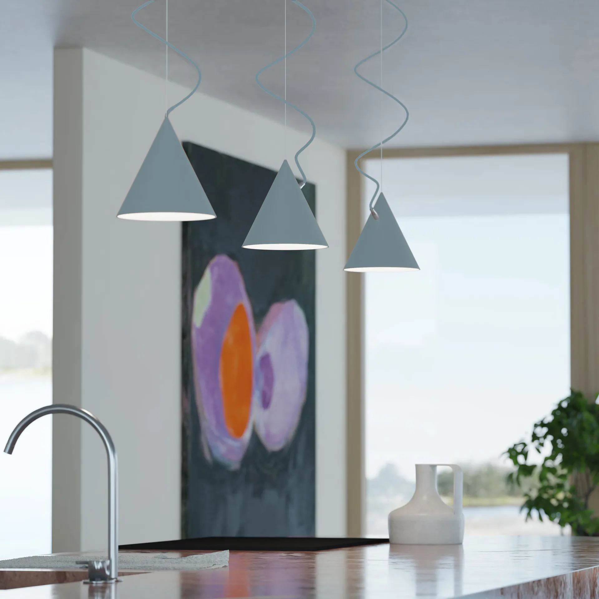 Κρεμαστό φωτιστικό Castor 20 cm, Ανοιχτό γαλάζιο-φωτεινό γαλάζιο-ασημί Noon