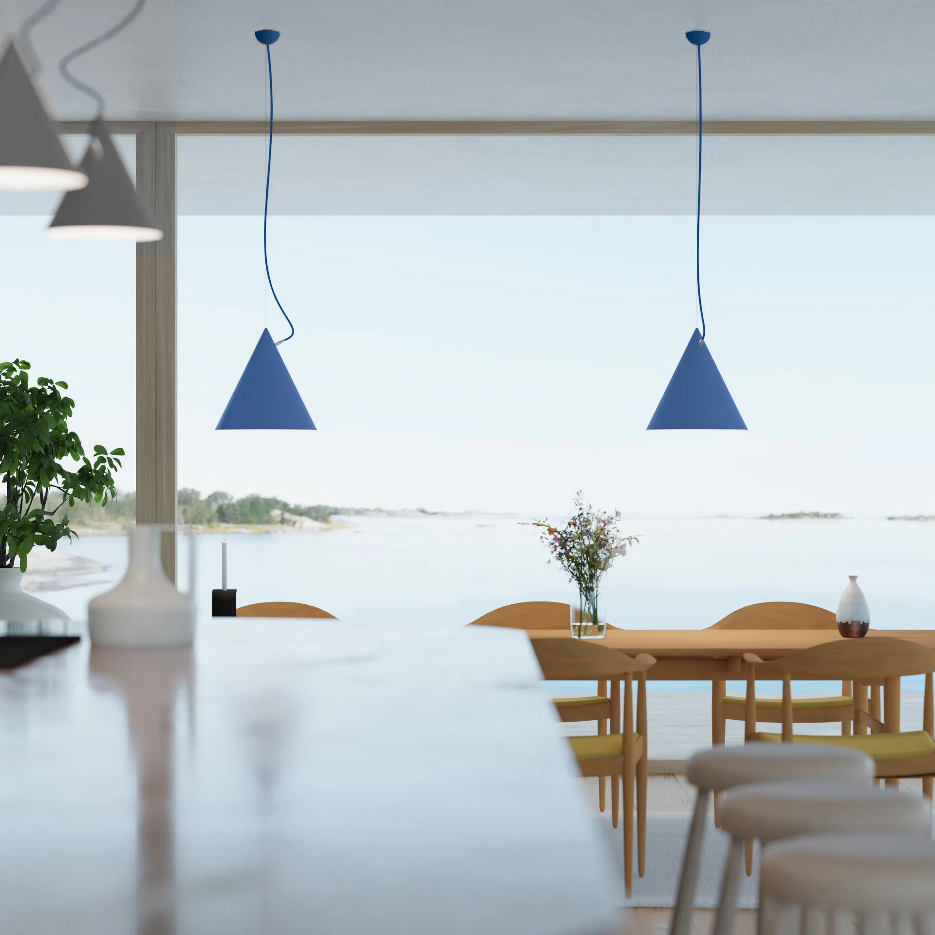 Κρεμαστό φωτιστικό Castor 40 cm, Μπλε-μπλε-ασημί Noon