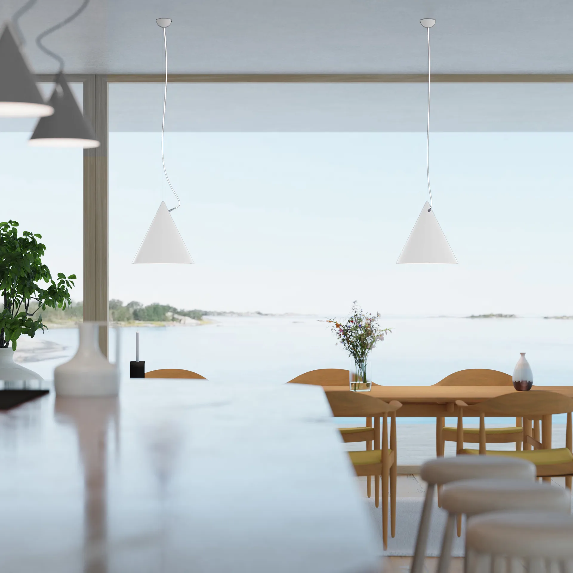 Κρεμαστό φωτιστικό Castor 40 cm, Λευκό-λευκό-ασημί Noon