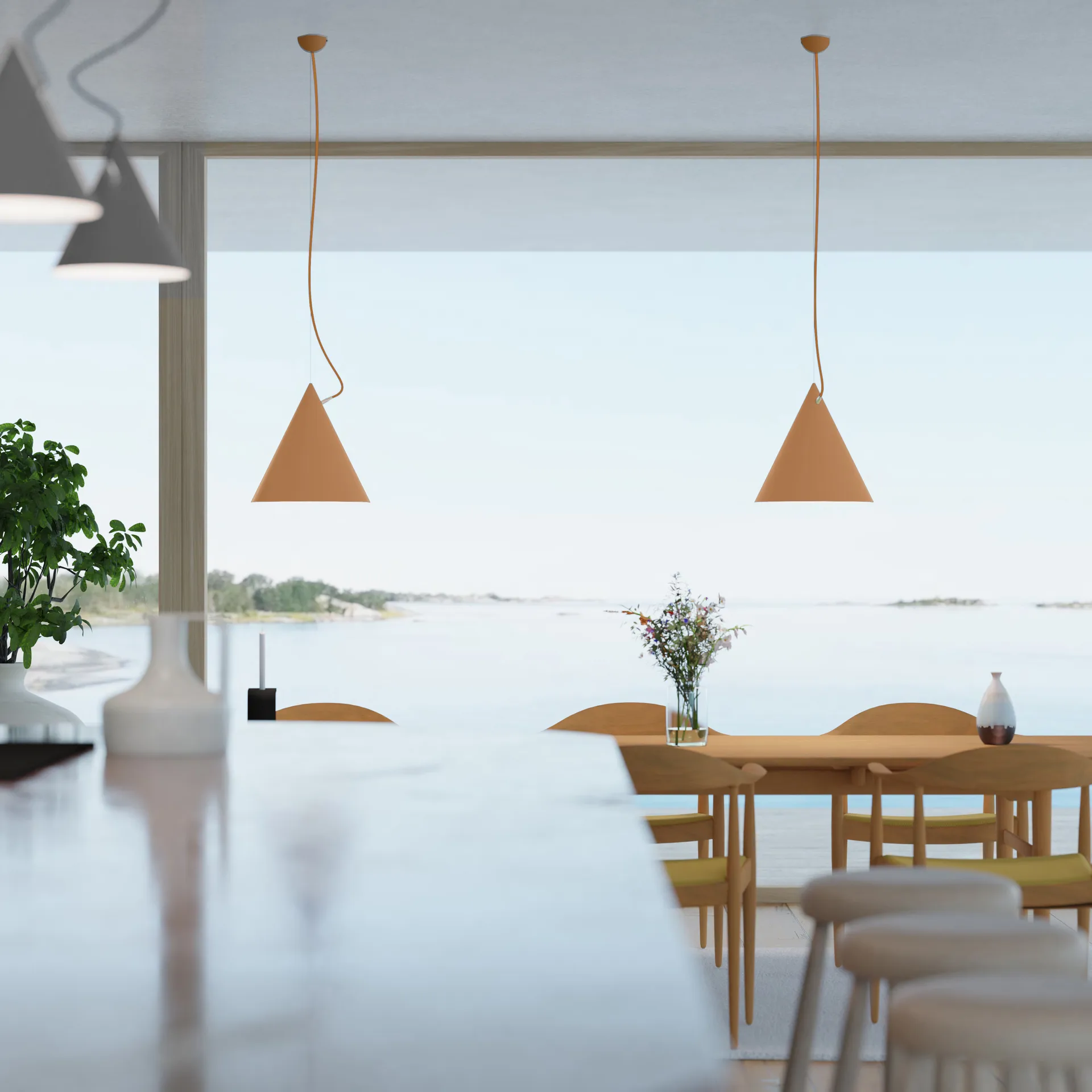 Κρεμαστό φωτιστικό Castor 40 cm, Καφέ-οκρα-ορείχαλκος Noon