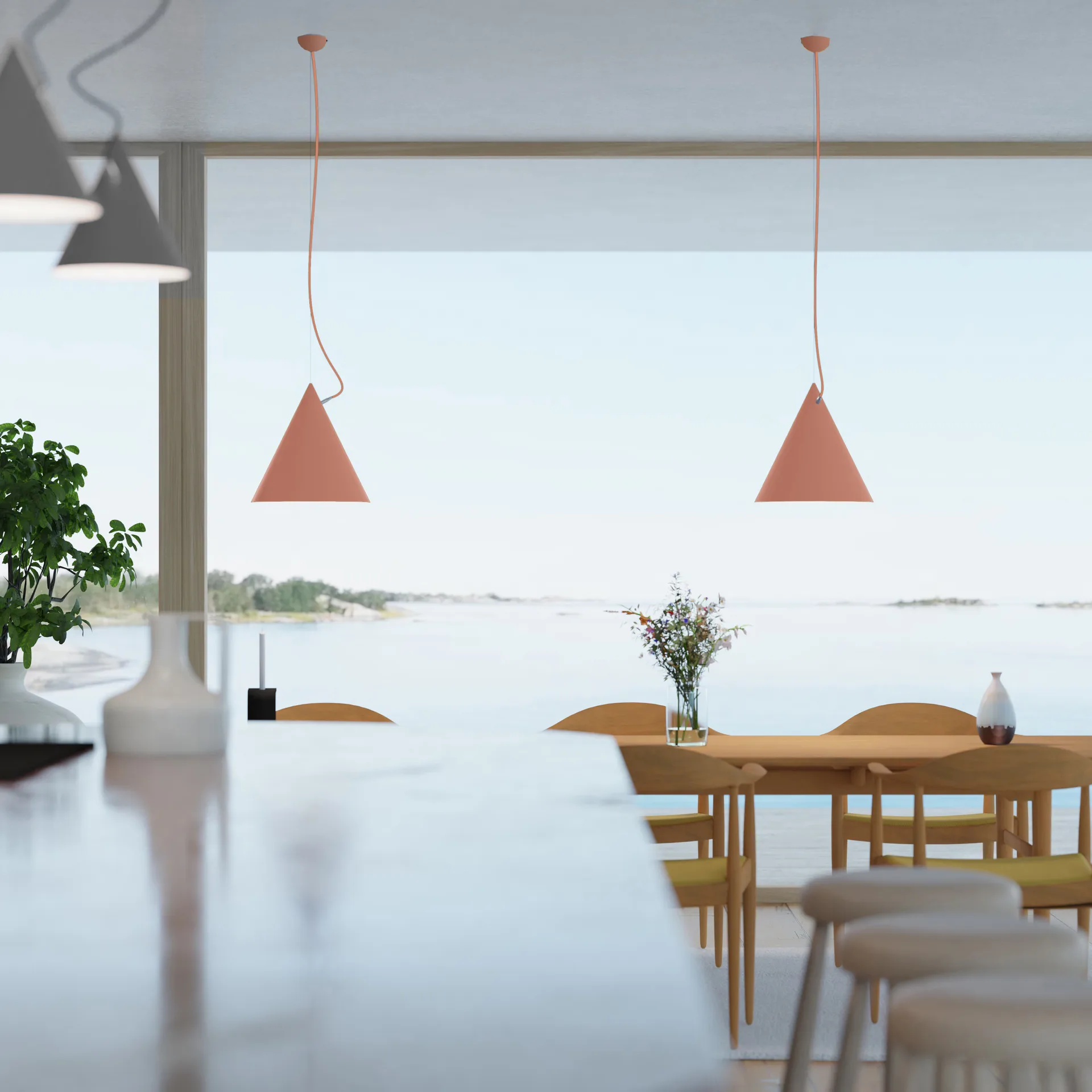 Κρεμαστό φωτιστικό Castor 40 cm, Αβροκός-αβροκός-ασημί Noon