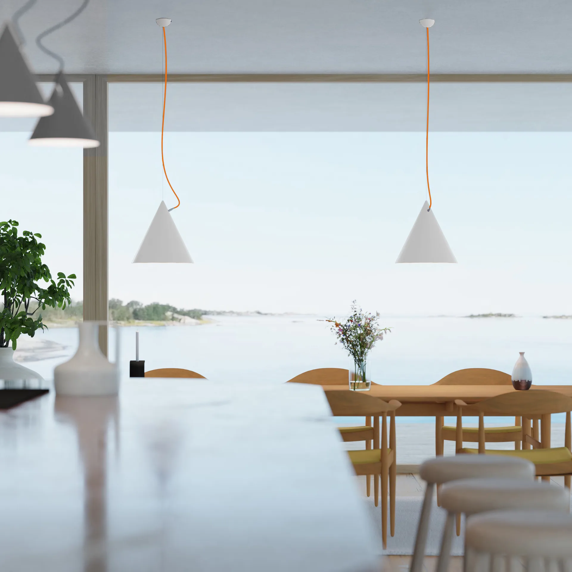 Κρεμαστό φωτιστικό Castor 40 cm, Λευκό-πορτοκαλί-ασημί Noon