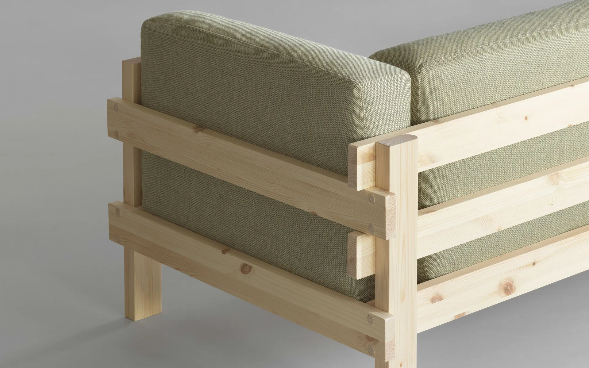 Kube καναπές, Λακαρισμένο πεύκο-ύφασμα Remix 143 Grey, 220 cm Normann Copenhagen