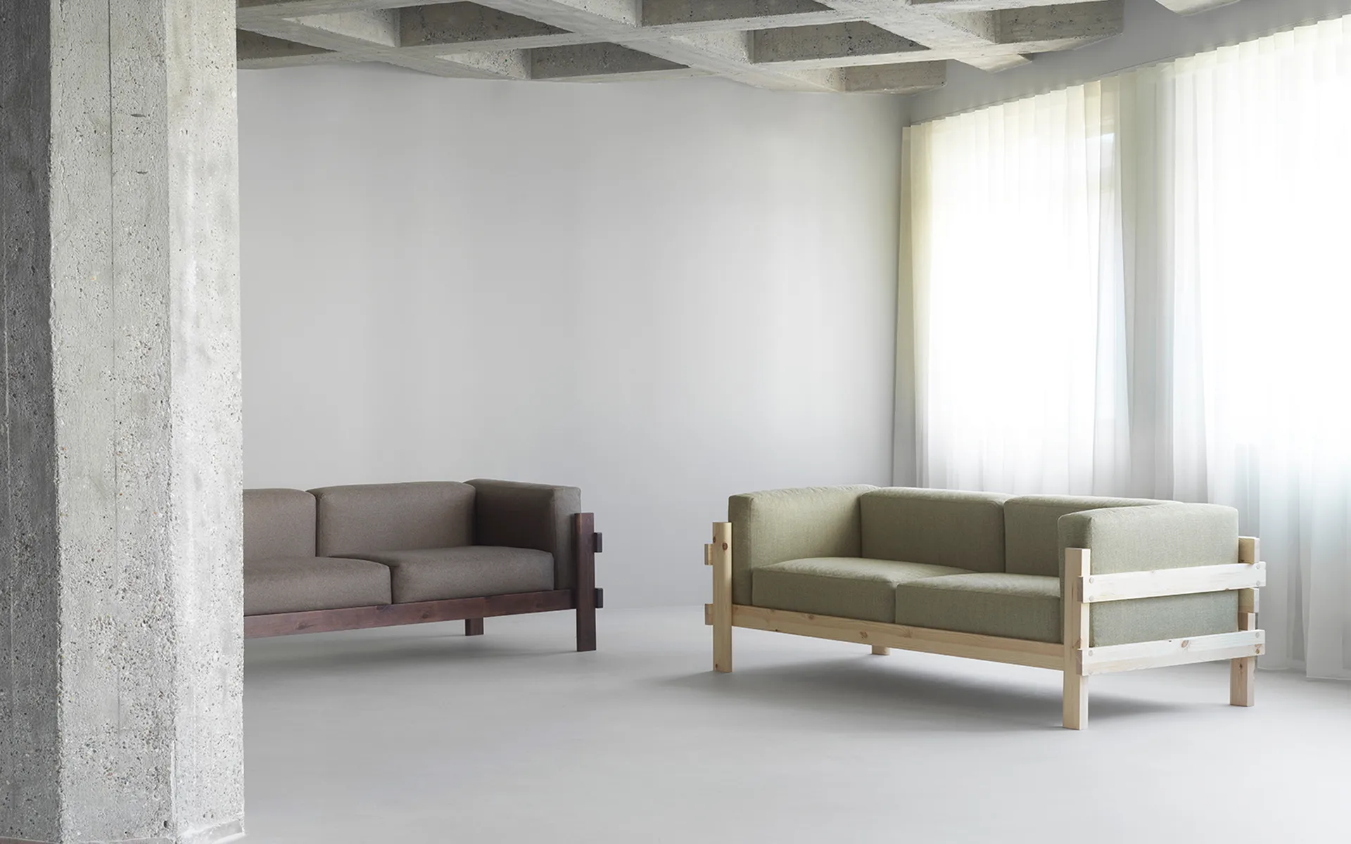 Kube καναπές, Βαμμένη πεύκη-ύφασμα Remix 223 Beige, 220 cm Normann Copenhagen