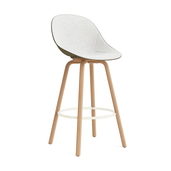 Mat Bar Chair σκαμπό μπαρ με επενδυμένη πρόσοψη 75 cm - Hallingdal 110-seaweed-beech-cream steel - Normann Copenhagen