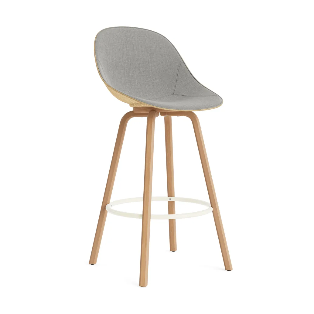 Mat Bar Chair σκαμπό μπαρ με επενδυμένη πρόσοψη 75 cm, Remix 133-hemp-beech-cream steel Normann Copenhagen