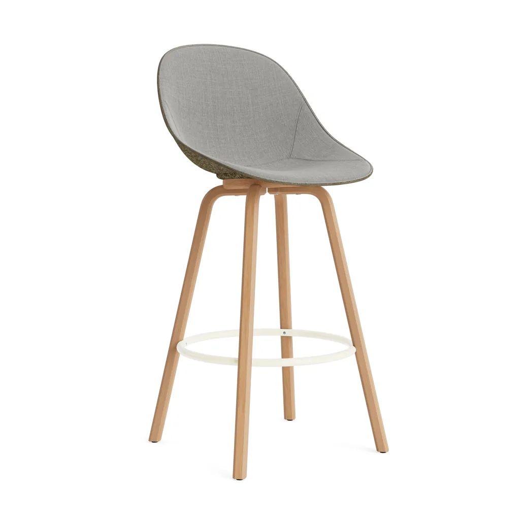 Mat Bar Chair σκαμπό μπαρ με επενδυμένη πρόσοψη 75 cm, Remix 133-seaweed-beech-cream steel Normann Copenhagen