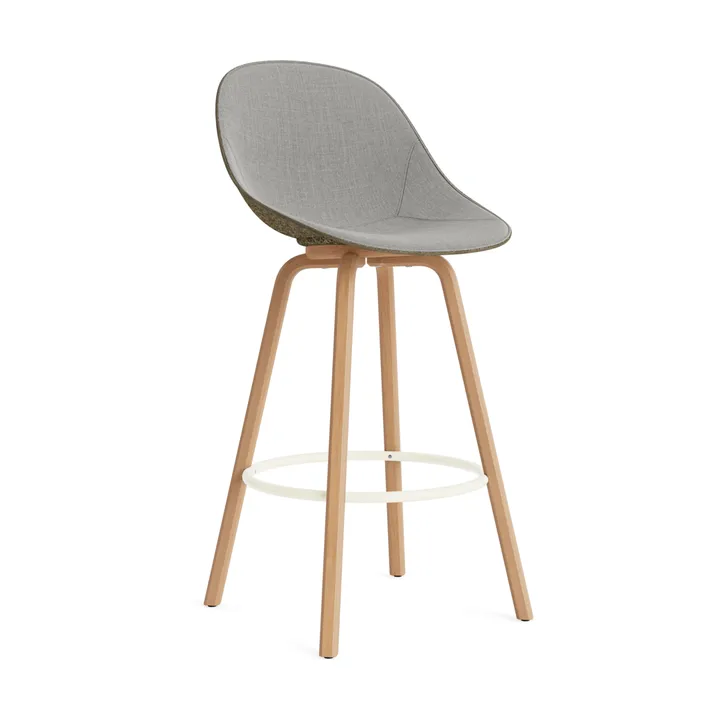 Mat Bar Chair σκαμπό μπαρ με επενδυμένη πρόσοψη 75 cm - Remix 133-seaweed-beech-cream steel - Normann Copenhagen