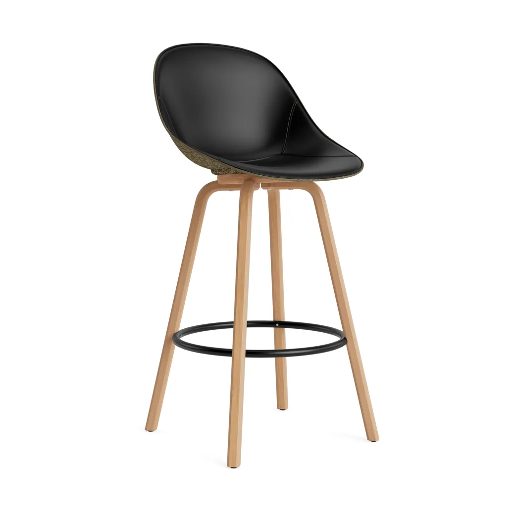 Mat Bar Chair σκαμπό μπαρ με επενδυμένη πρόσοψη 75 cm, Ultra 41599-seaweed-beech-black steel Normann Copenhagen