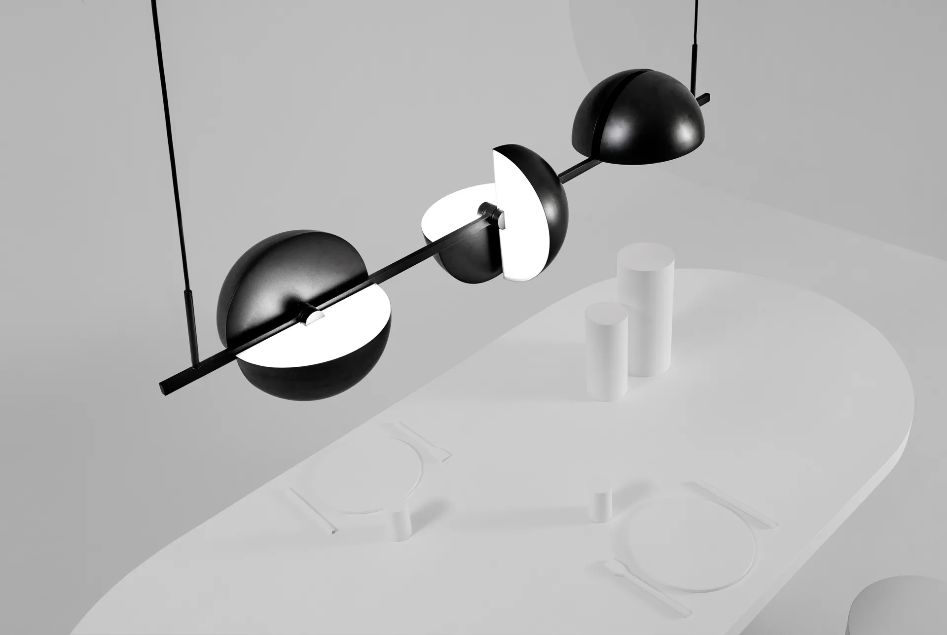 Κρεμαστό φωτιστικό Trapeze triplet, 140 εκ., Μαύρο Oblure