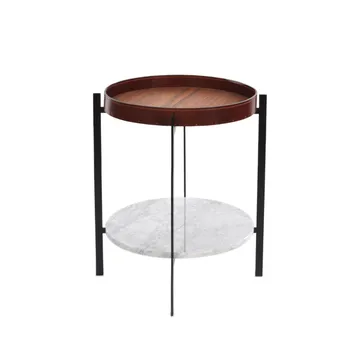 Deck τραπέζι με δίσκο - τεκ, μαύρη βάση, λευκό ράφι από μάρμαρο - OX Denmarq