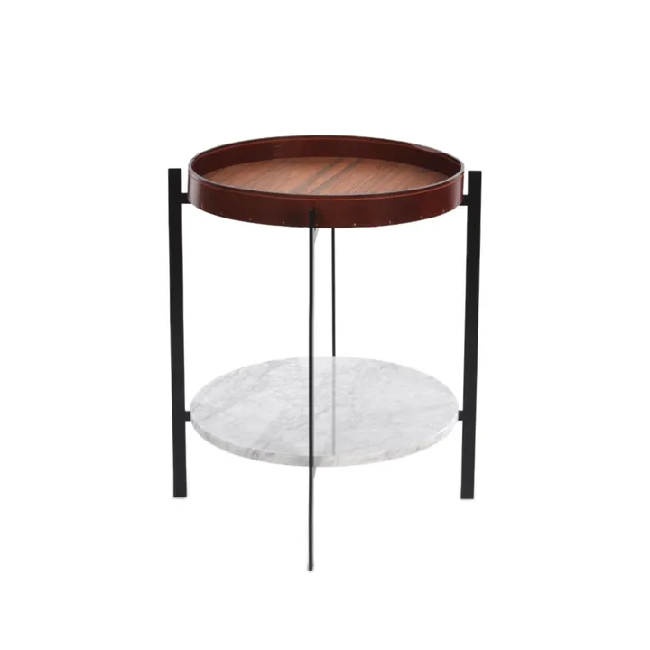 Deck τραπέζι με δίσκο - τεκ, μαύρη βάση, λευκό ράφι από μάρμαρο - OX Denmarq