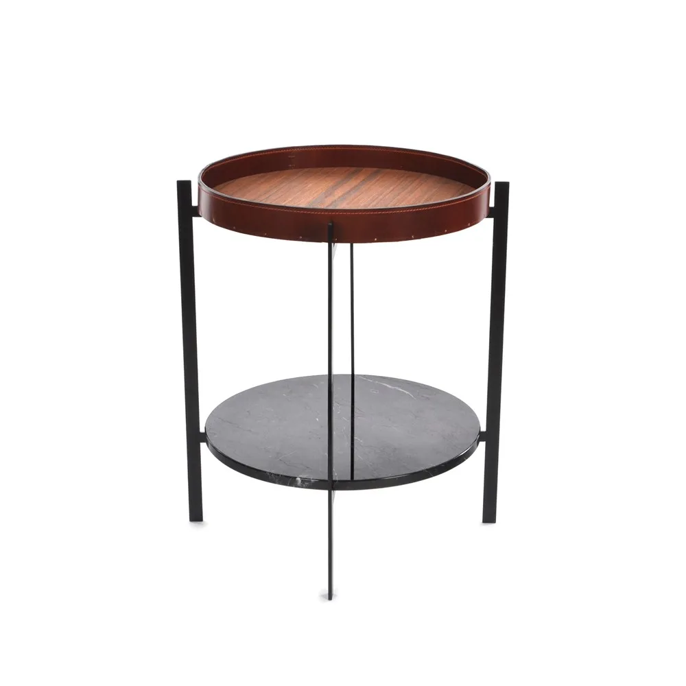 Deck τραπέζι με δίσκο, τικ, μαύρη βάση, μαύρο ράφι μαρμάρου OX Denmarq