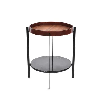 Deck τραπέζι με δίσκο - τικ, μαύρη βάση, μαύρο ράφι μαρμάρου - OX Denmarq