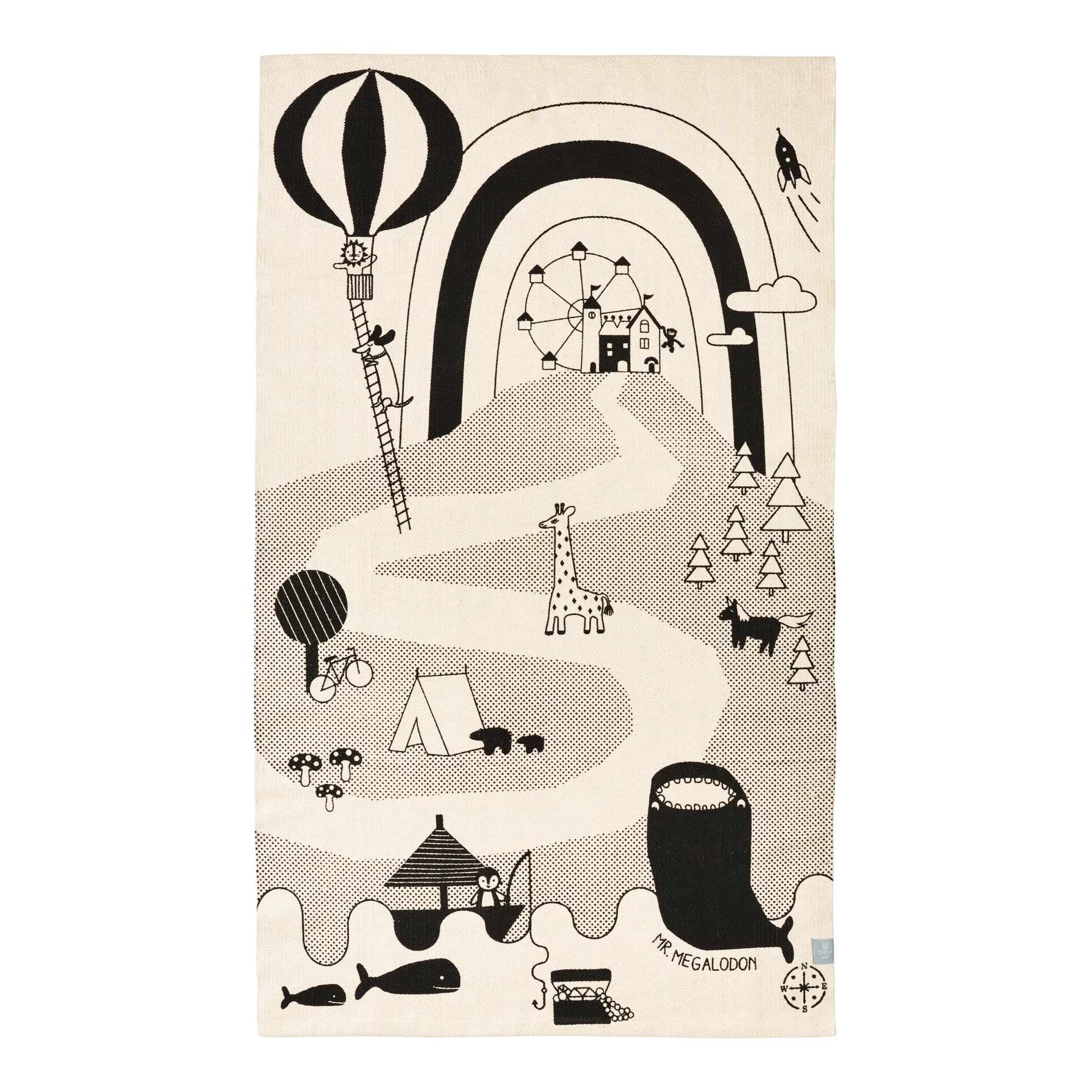 Mr. Megalodon Adventure χαλάκι 90x150 cm, Υπόλευκο-μαύρο OYOY