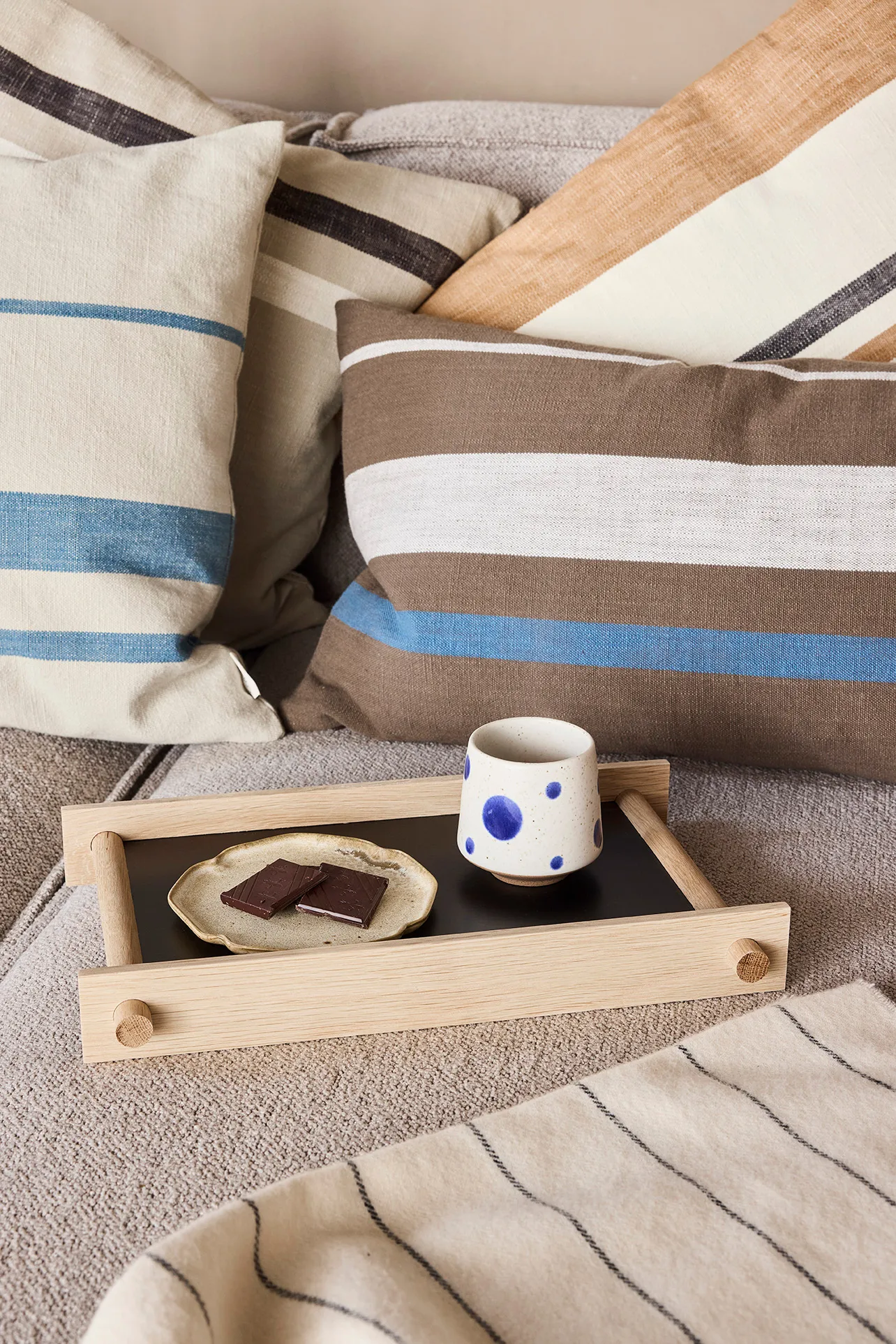 Nori striped schaal small Ø12,9 cm 2-pack, Clay-optic Blue OYOY