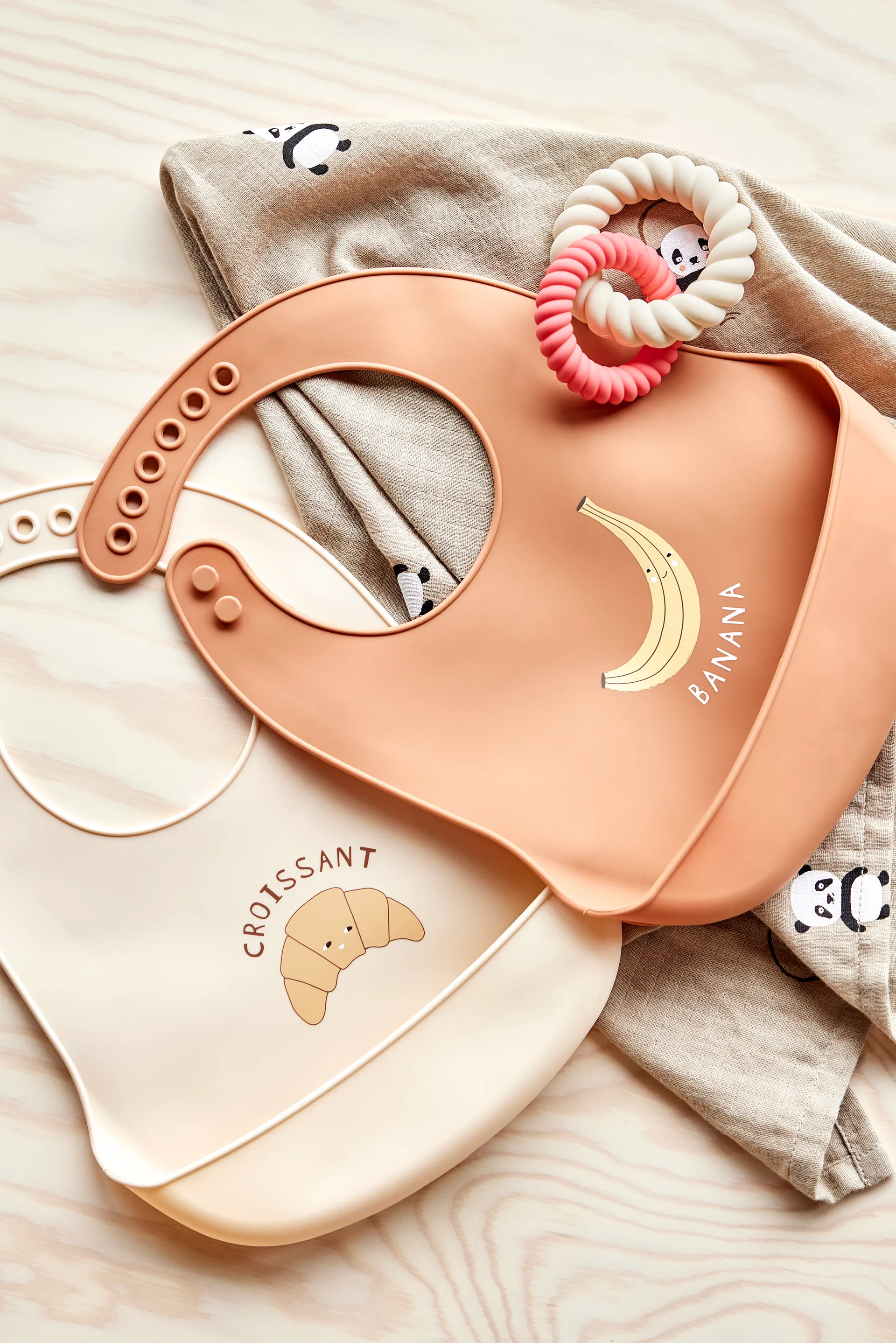 Παιδική κουβέρτα Panda 2-pack, Khaki-rose OYOY