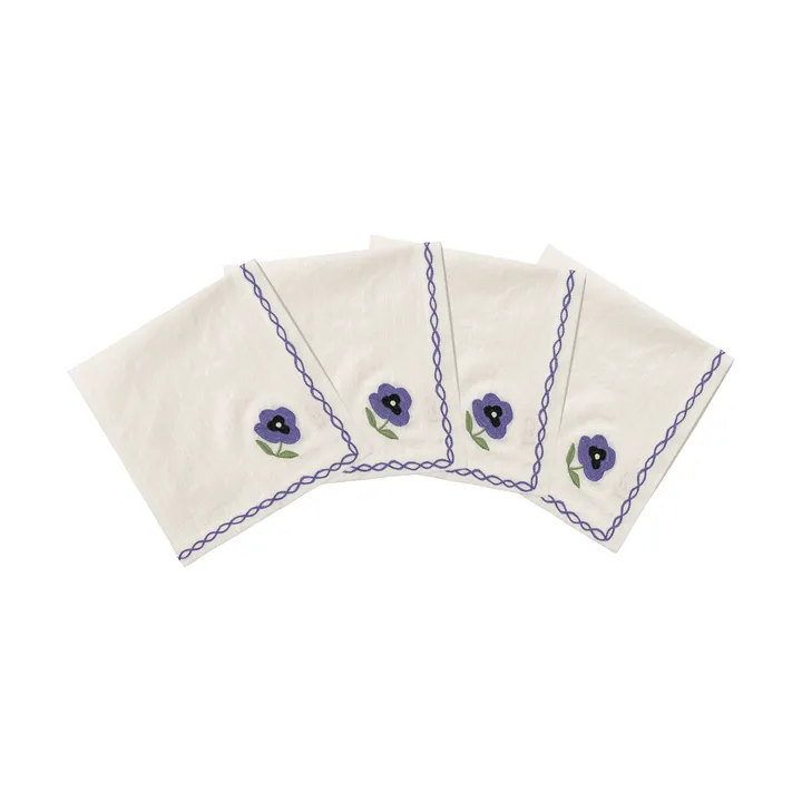 Madelen Möllard Pansy βαμβακερή πετσέτα φαγητού - Blue, σετ 4 τεμ., 45x45 εκ. - Pick a Poppy
