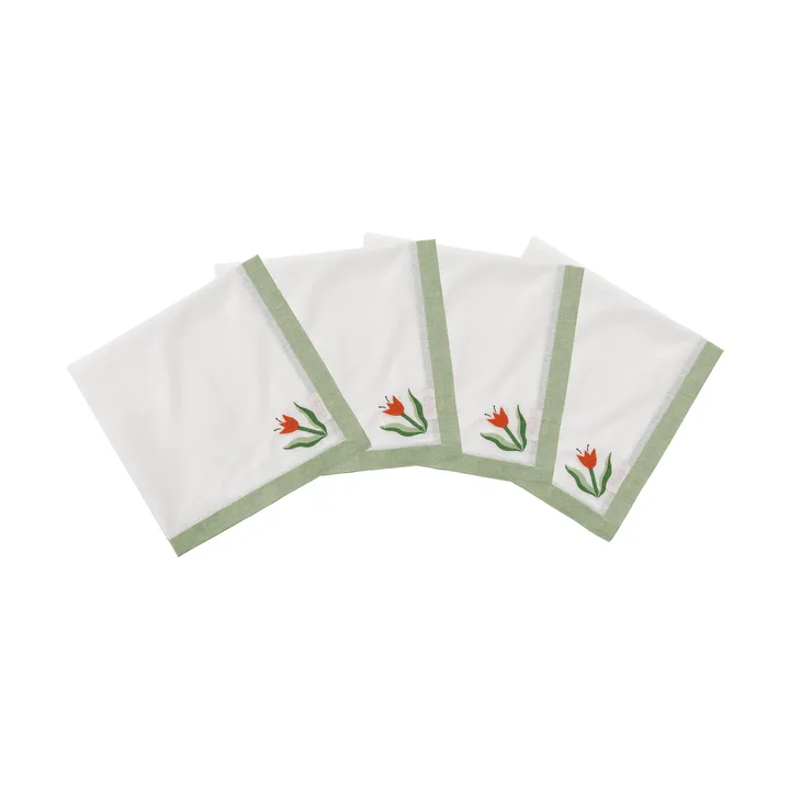 Madelen Möllard Tulip βαμβακερή πετσέτα φαγητού - Light green, 4-pack, 45x45 εκ. - Pick a Poppy