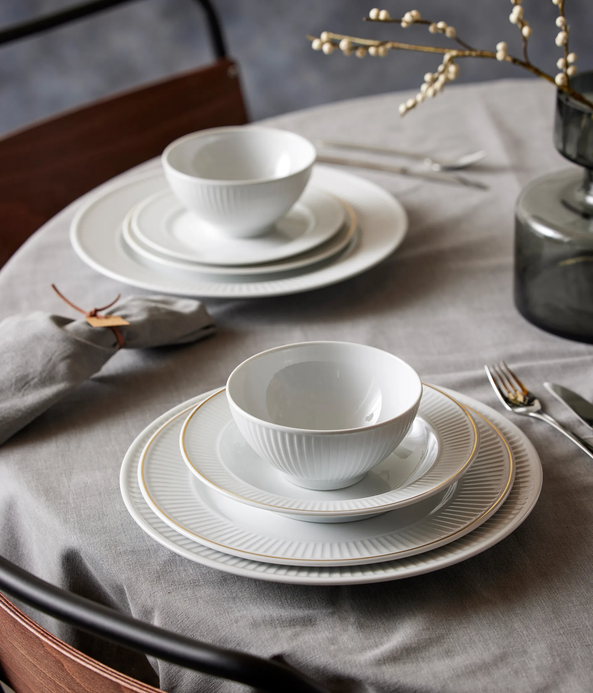 Βαθύ πιάτο Plissé με χρυσή άκρη Ø22 cm, Λευκό Pillivuyt