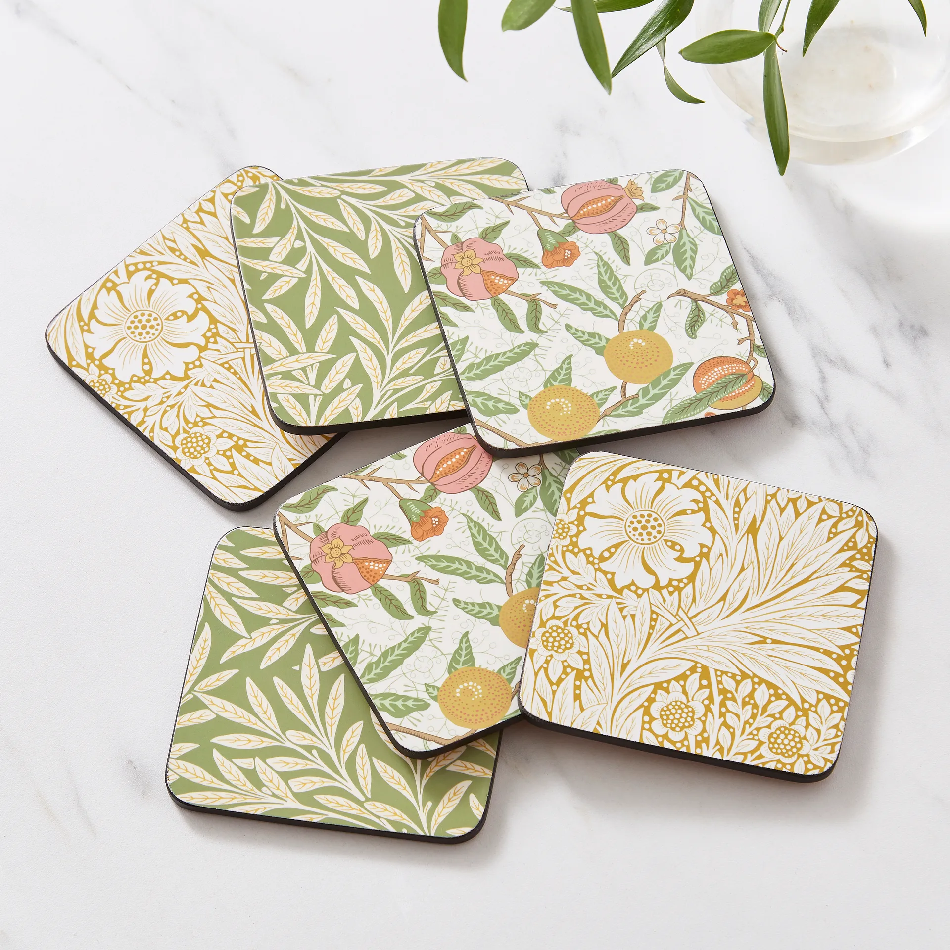 Morris & Co Simpley mixed σουβέρ γυαλιού 6 τεμάχια, Φρούτα, Willow, Καλέντουλα Pimpernel