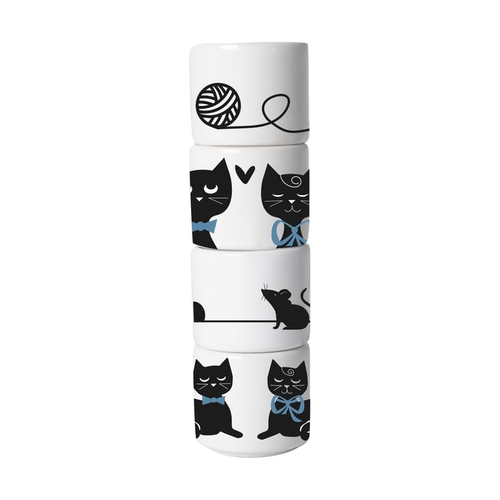 Αυγοθήκη Cat family 4 τεμάχια - Λευκό-μαύρο-μπλε - Pluto Design