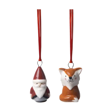 Στολίδι Fox & Santa 2 τεμάχια. - Κόκκινο-λευκό-καφέ - Pluto Design