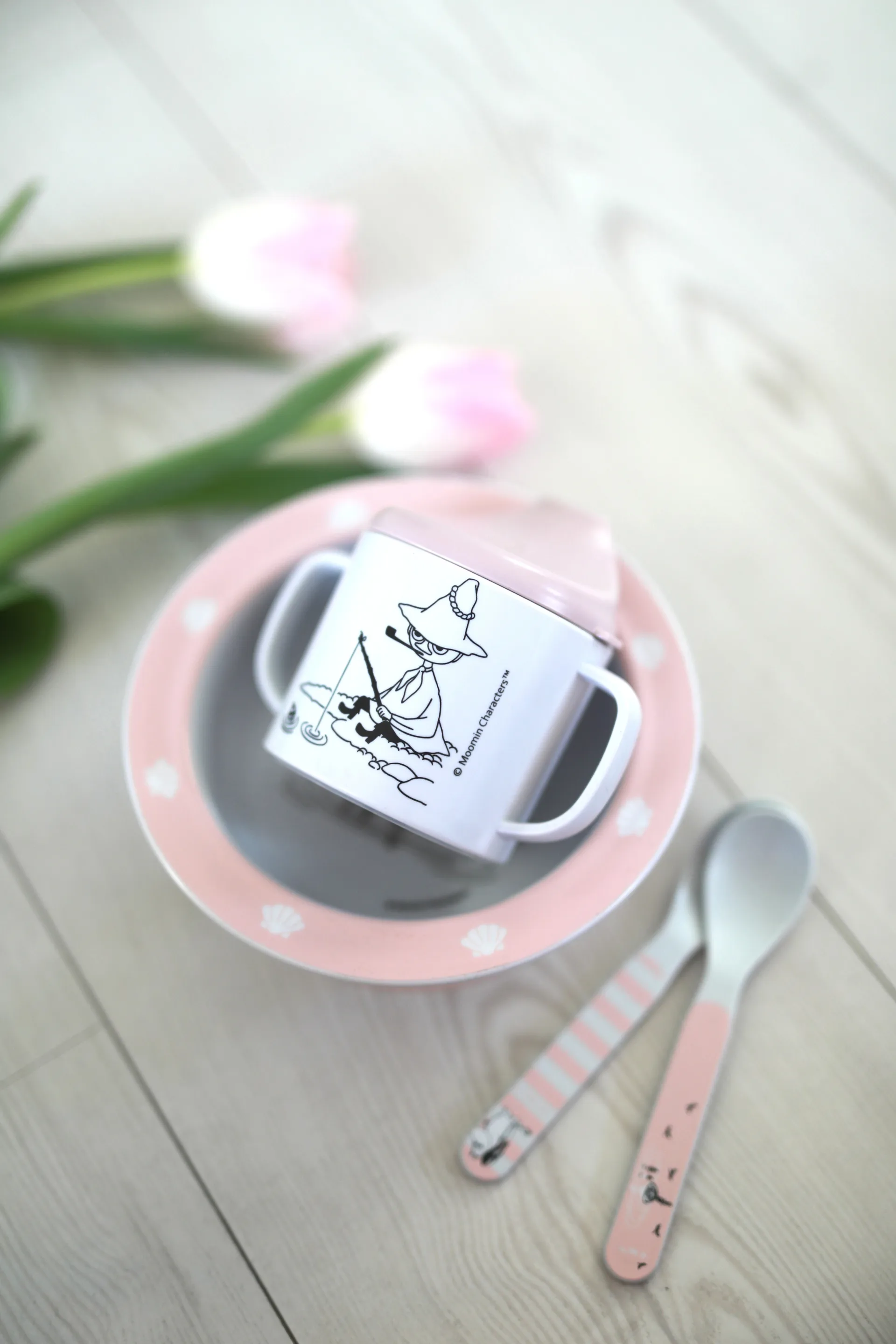 Μούμιν Vatten & Bad κύπελλο με στόμιο & πιάτο με βεντούζα., Ροζ Rätt Start