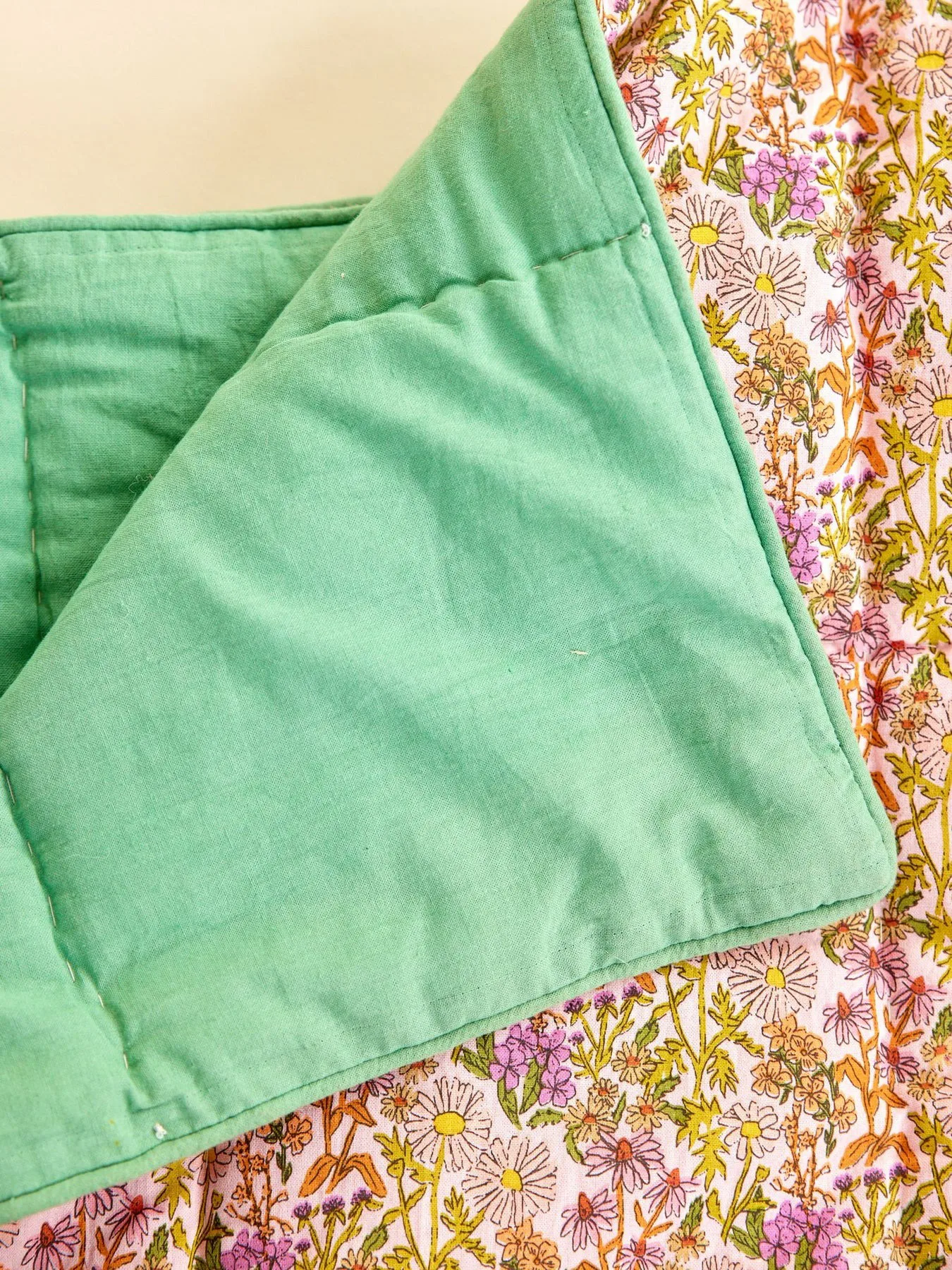 Rice Κουβέρτα από βαμβάκι με λουλούδια 140x200 εκ, Multi-green RICE