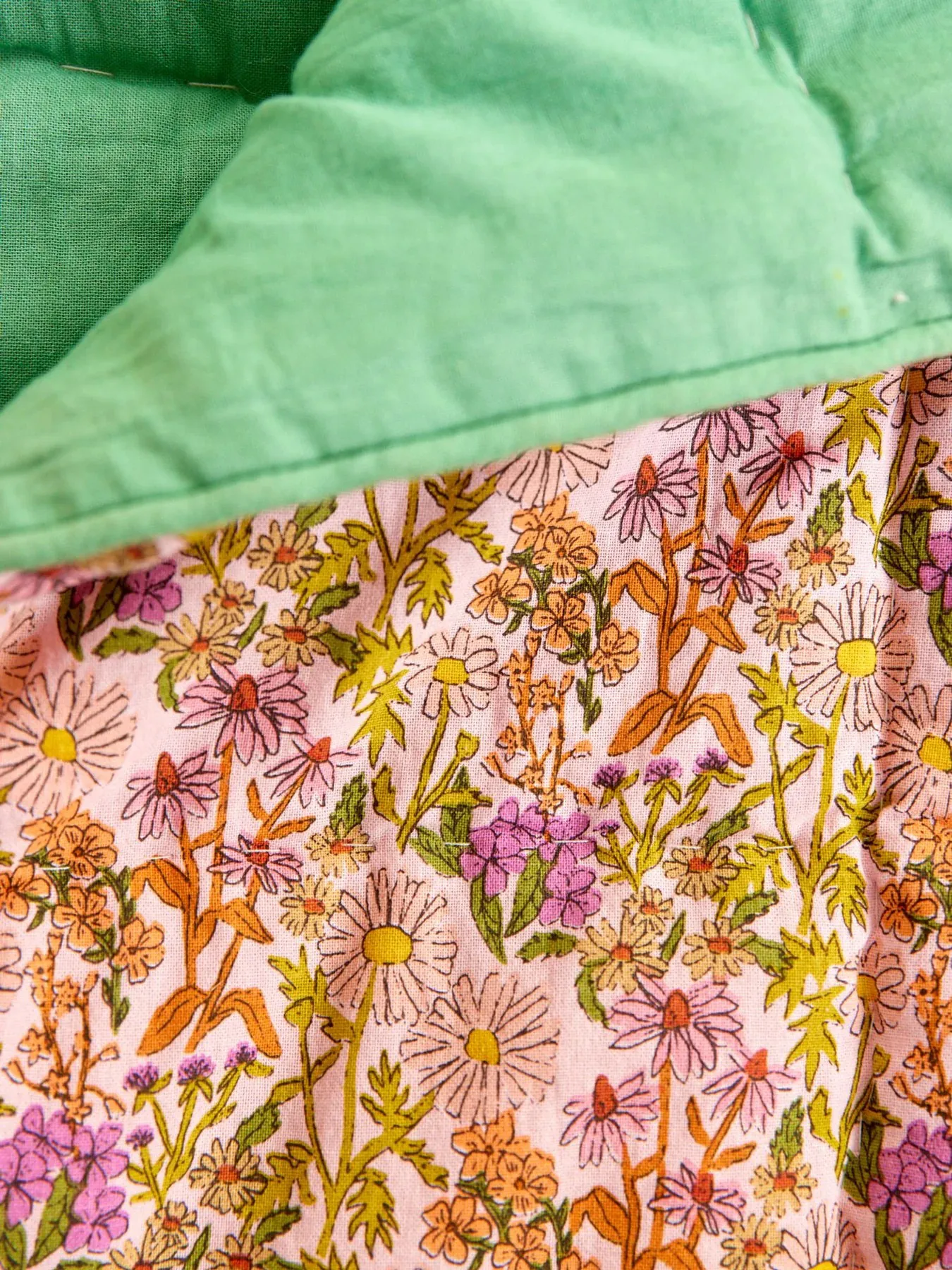 Rice Κουβέρτα από βαμβάκι με λουλούδια 140x200 εκ, Multi-green RICE