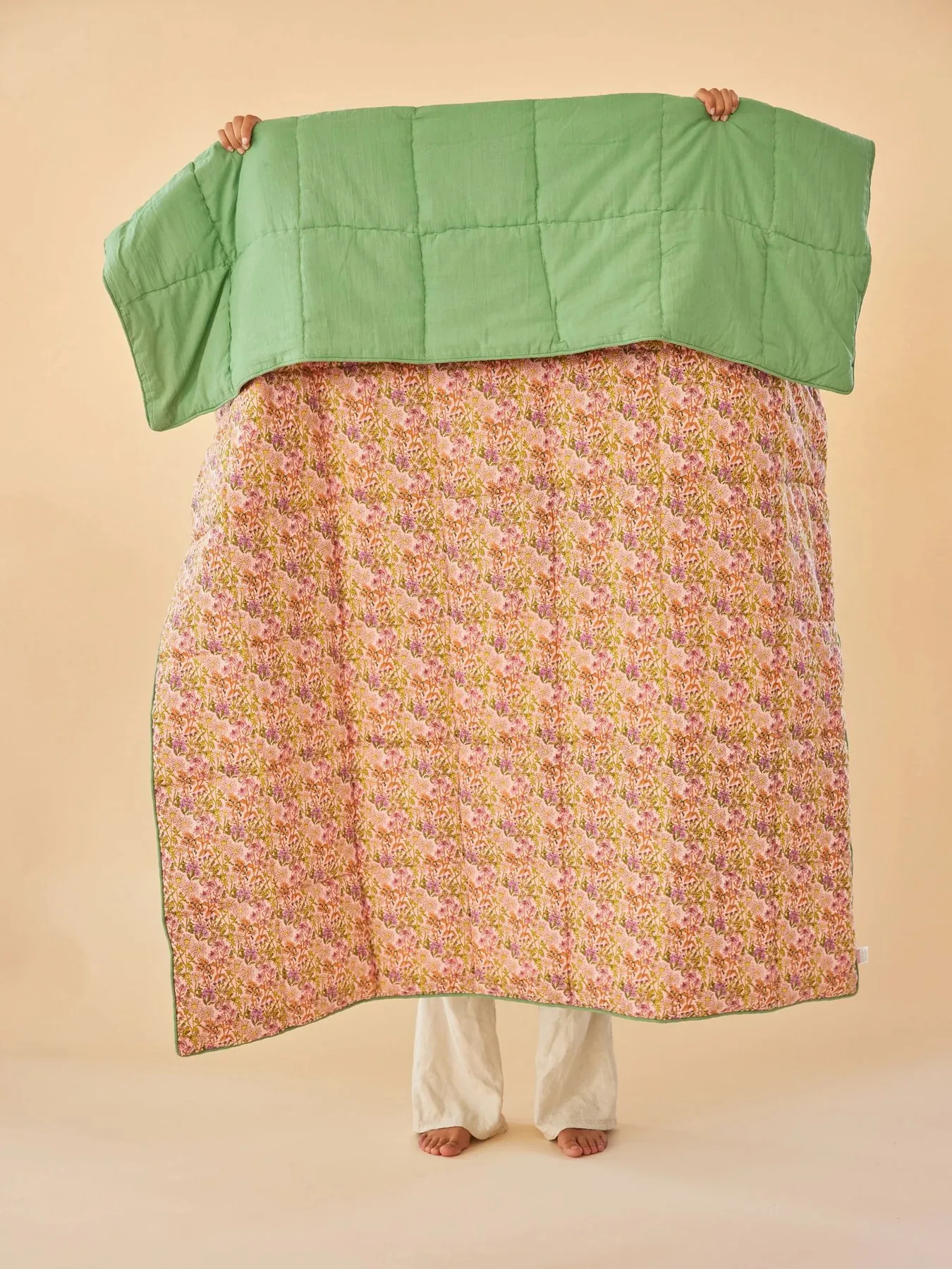 Rice Κουβέρτα από βαμβάκι με λουλούδια 140x200 εκ, Multi-green RICE