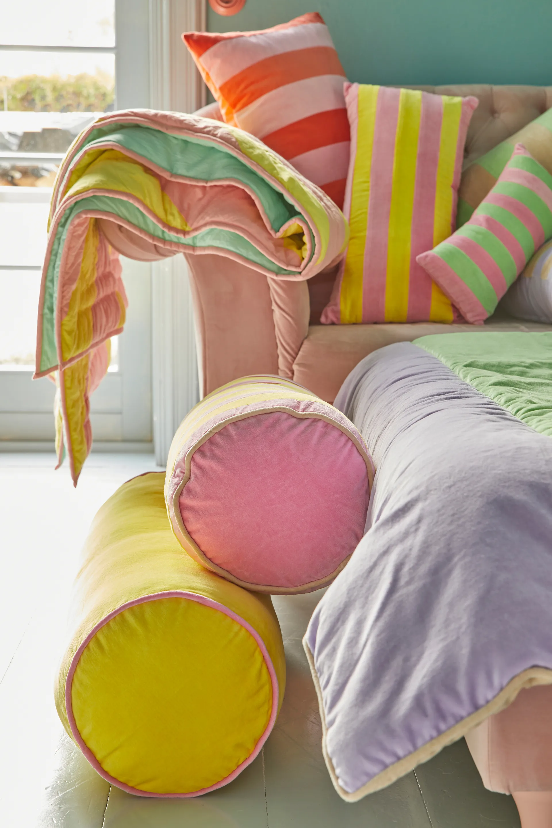 Rice διακοσμητική μαξιλάρα 25x60 cm, Ροζ-κίτρινο RICE