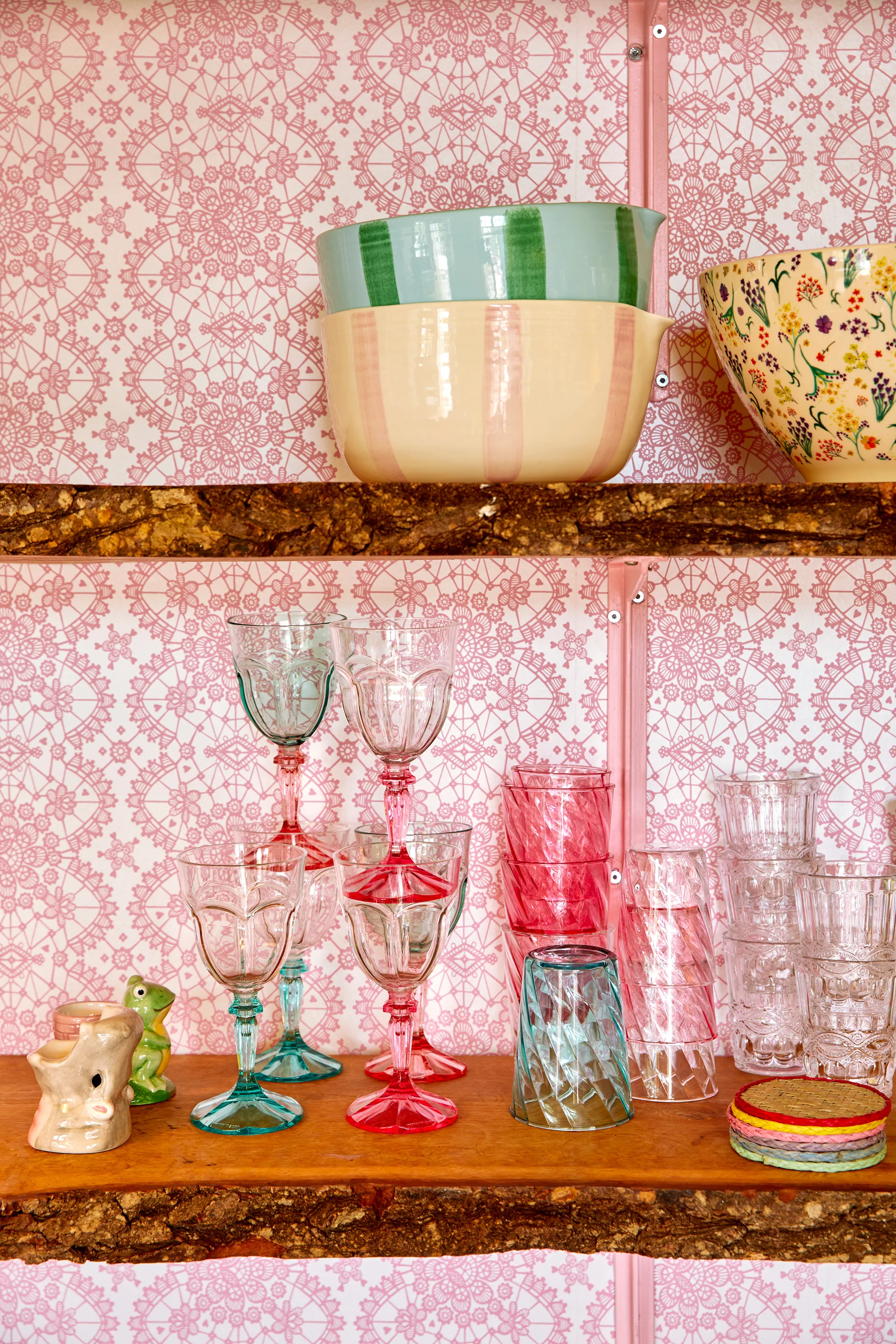 Rice γυάλινο ποτήρι με σχέδιο στροβιλισμού ακρυλικό 34 cl, Ροζ RICE