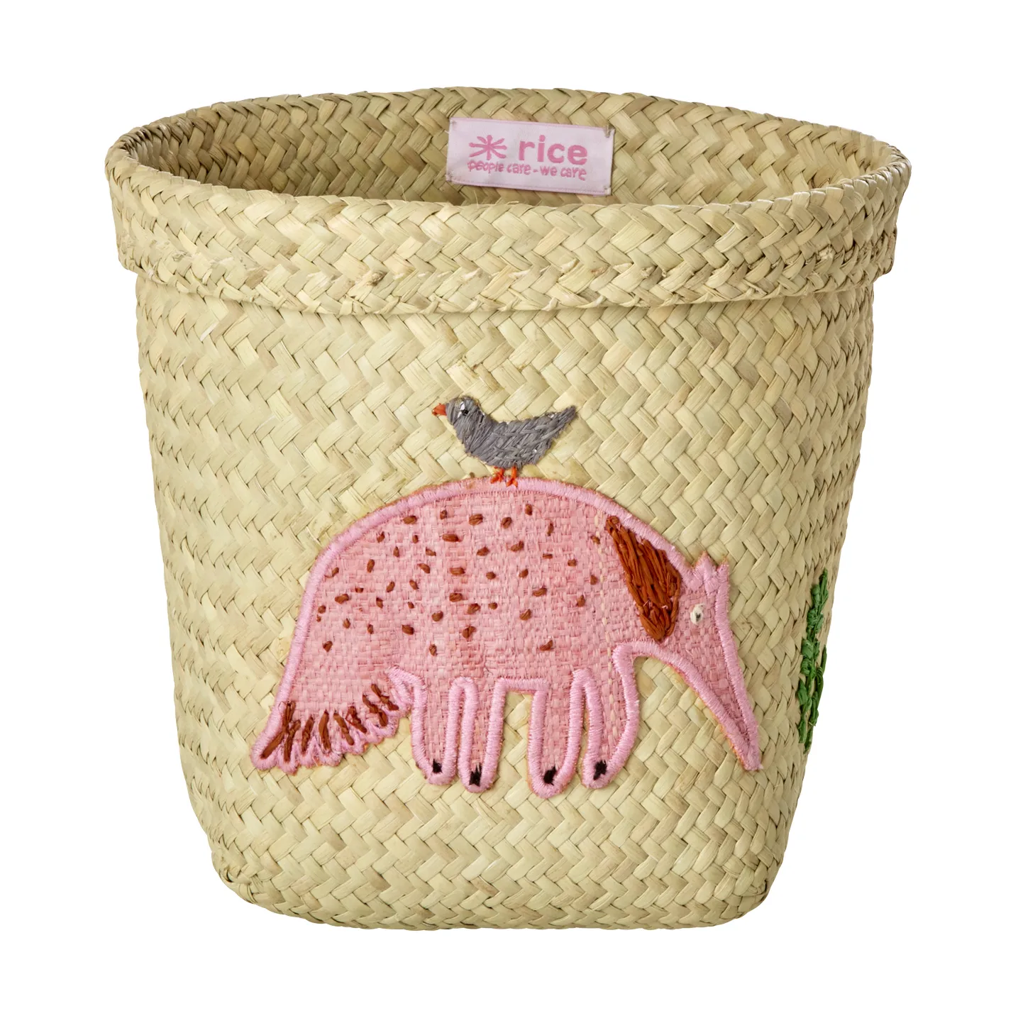 Καλάθι αποθήκευσης Rice raffia στρογγυλό 2 τεμάχια, Animal Embroidery-Pink-orange RICE