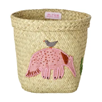 Καλάθι αποθήκευσης Rice raffia στρογγυλό 2 τεμάχια - Animal Embroidery-Pink-orange - RICE