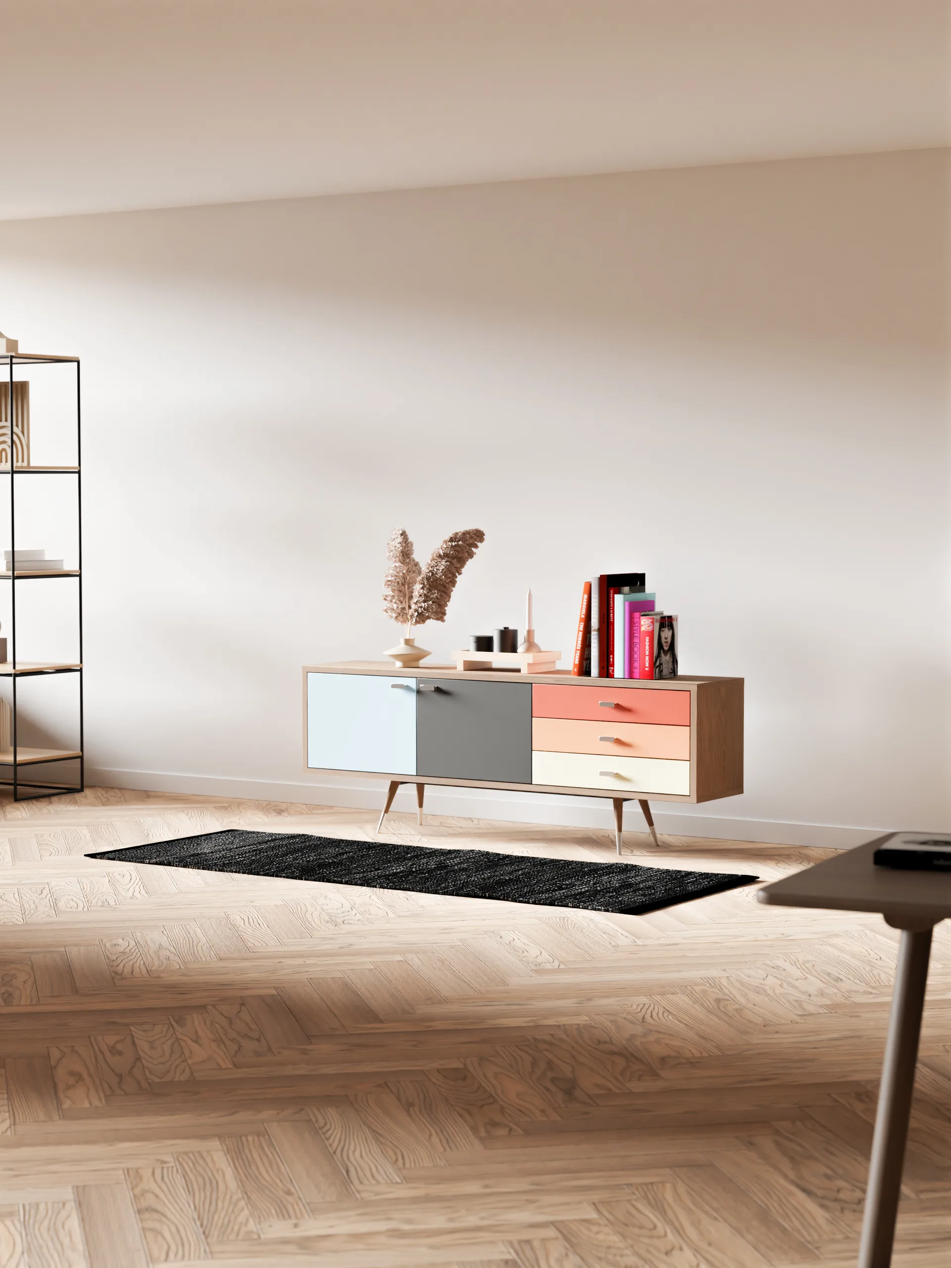 Δερμάτινο χαλί 65x135 cm, μαύρο (μαύρο) Rug Solid