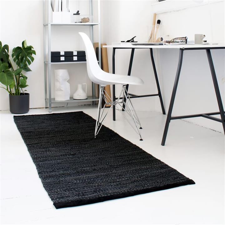 Δερμάτινο χαλί 75x200 cm, μαύρο (μαύρο) Rug Solid