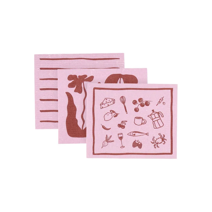 Daily πανί πιάτων με μοτίβο - Rosa, σετ 3 τεμαχίων - Scandi Essentials