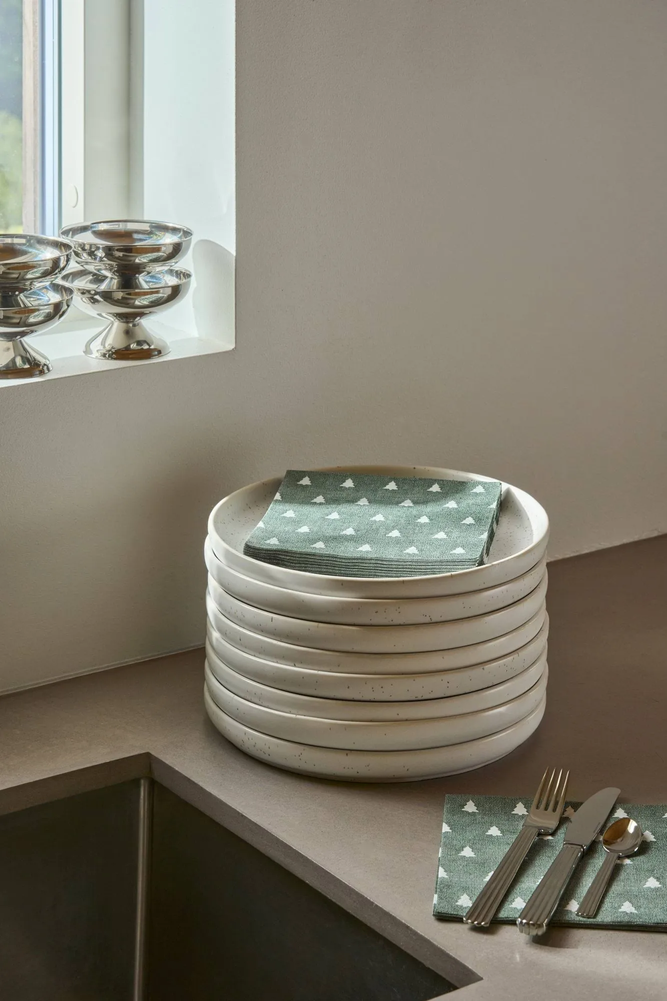 Linen trees χαρτοπετσέτεs 33x33 εκ 20-pack, Πράσινο-white Scandi Essentials