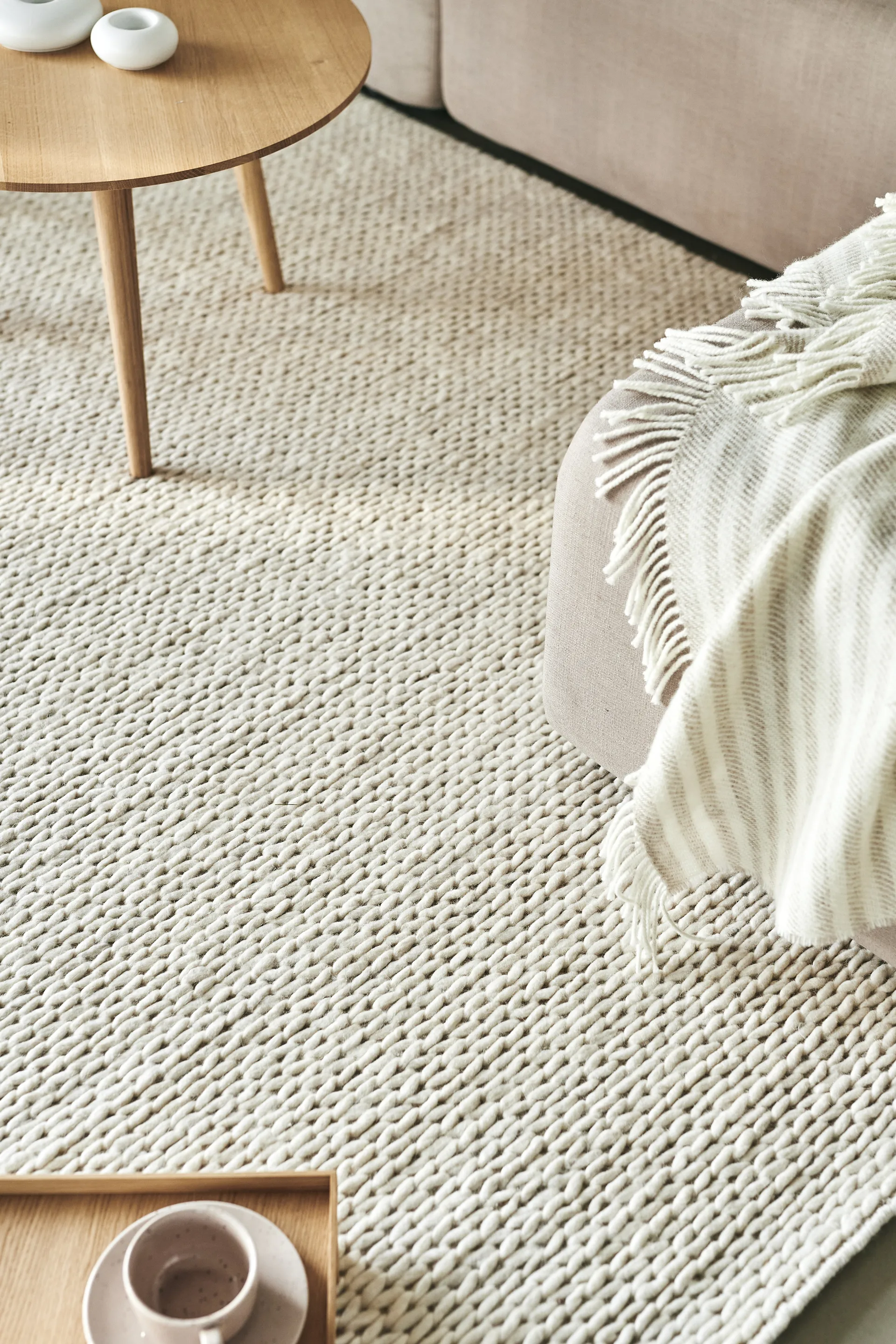 Braided μάλλινο χαλί natural white, 170x240 cm Scandi Living