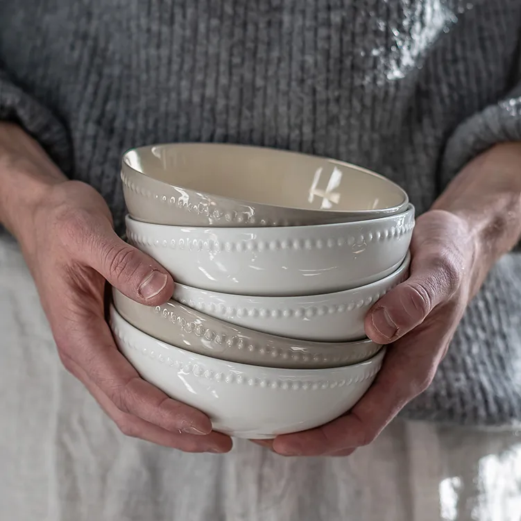 Dots μπολ πρωινού 60 cl Συσκευασία 4 τεμαχίων, Κρεμ λευκό Scandi Living