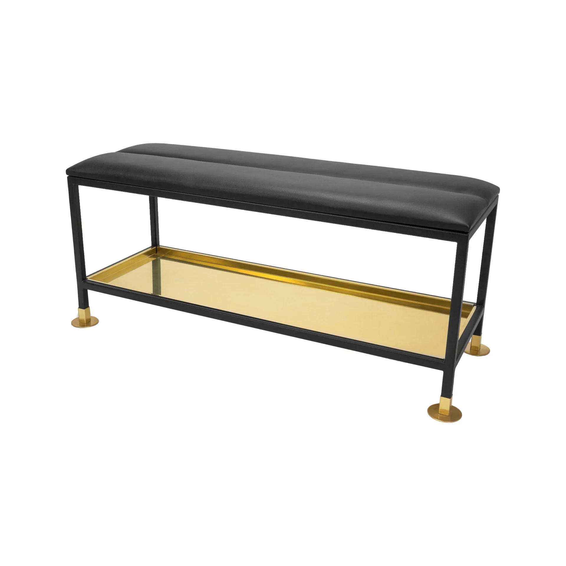 Πάγκος & ράφι παπουτσιών 11, Μαύρο/μπρούτζος, μαξιλάρι από μαύρο δέρμα Scherlin