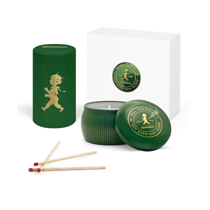 Κουτί δώρου Solstickan με αρωματικά κεριά + κουτί σπίρτων - Πράσινο αρωματικό - δάσος κωνοφόρων - Solstickan Design