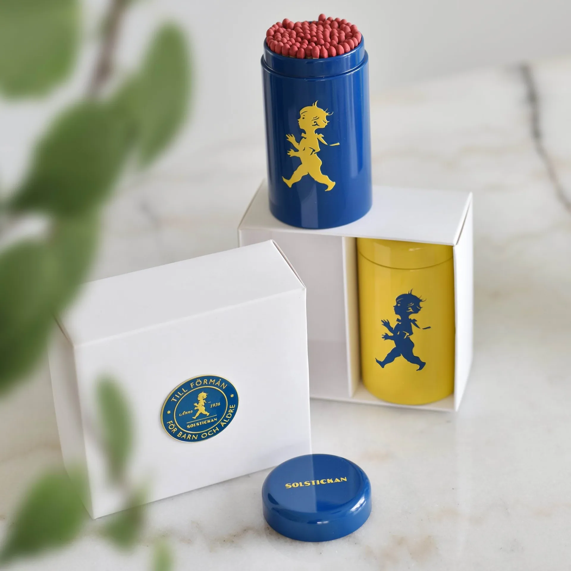 Solstickan σωλήνες σπίρτων 2-pack συσκευασία δώρου, Κίτρινο, μπλε Solstickan Design