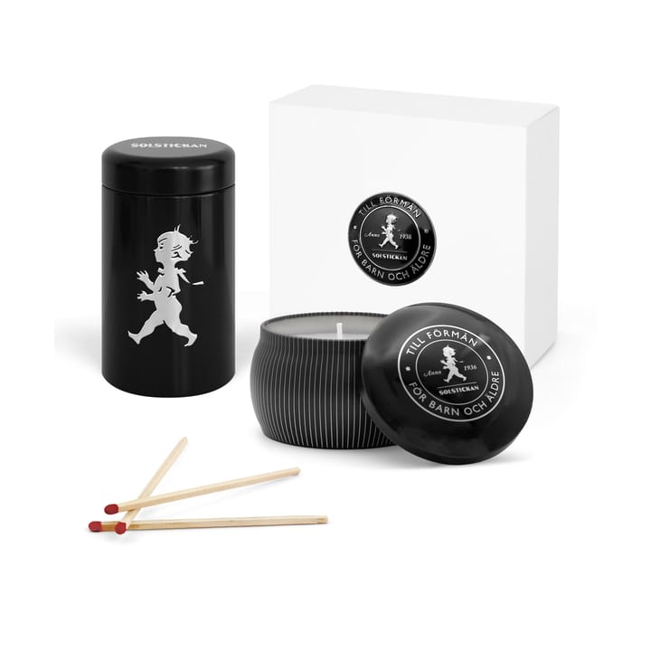 Κουτί δώρου Solstickan με αρωματικά κεριά + κουτί σπίρτων - Αρωματικό κερί με μαύρο άρωμα κέδρου - Solstickan Design