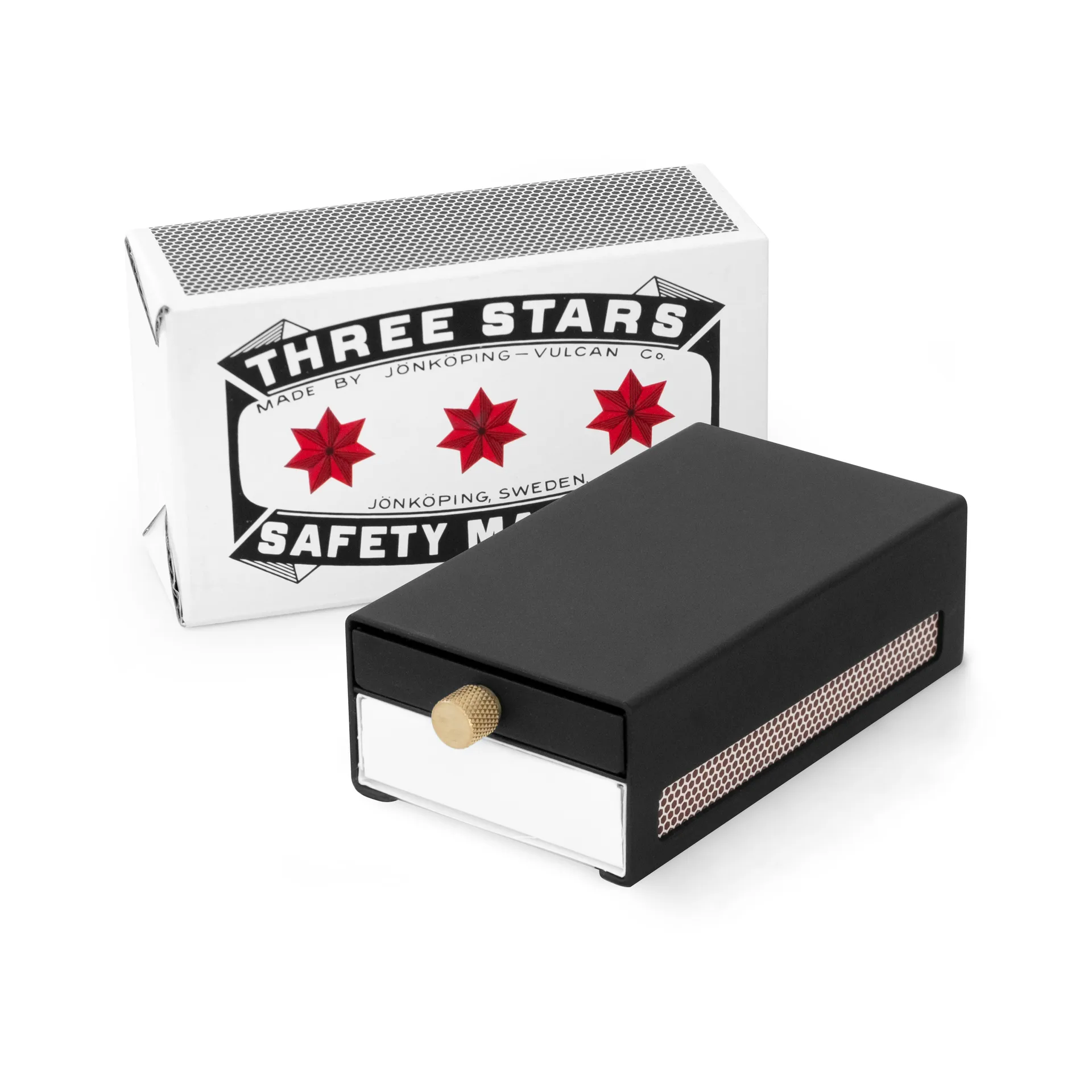 Θήκη για σπίρτα Three Stars μεγάλου μεγέθους, Μάυρο Solstickan Design